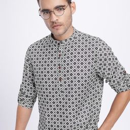 Anouk Rustic Geometric Print Roll Up Sleeves Straight Kurta-picture-5