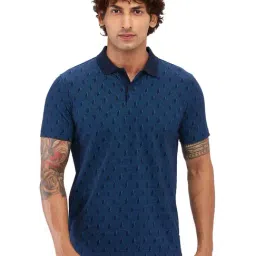 Park Avenue Blue Slim Fit Printed Polo T-Shirt-picture-34