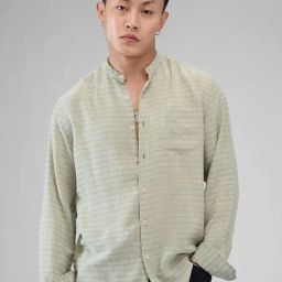 Vastrado Green Cotton Relaxed Fit Striped Shirt-image-53