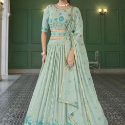 SHUBHKALA Pista Green Embroidered Lehenga and Choli Set With Dupatta-picture-11