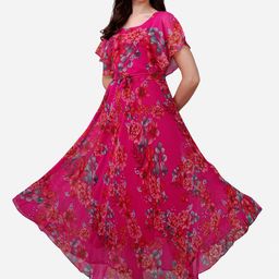 Fashion2wear Floral Print Flared Sleeve Ruffled Georgette Fit & Flare Maxi Dress-picture-55