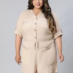 Oxolloxo Beige Above Knee Playsuit-30
