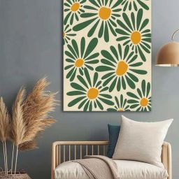 999Store Green & Yellow Canvas Retro Daisy Art-42
