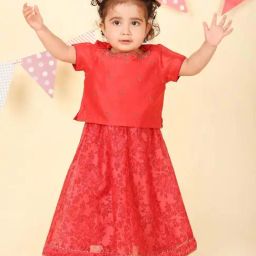 Fabindia Kids Red Regular Fit Printed Lehenga Set-image-81