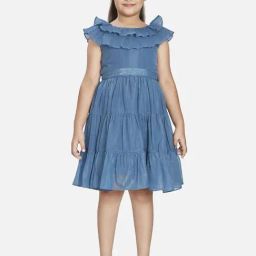 Peppermint Girls Teal Solid Dress-picture-30