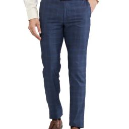 Raymond Blue Slim Fit Checks Trousers-image-59