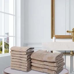 BIANCA [12pc] Zero-Twist 100% Cotton Ultra-Fluffy Towels -4pc Hand, 8pc Face (paradiso) solid-wheat-image-40