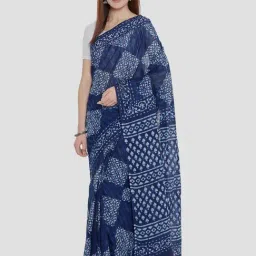 Kalakari India Blue Cotton Printed Saree With Unstitched Blouse-image-98