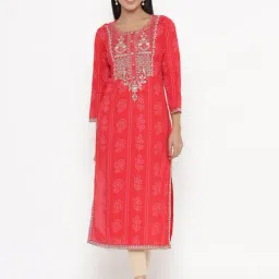 Kipek Red Embroidered Straight Kurta-image-49