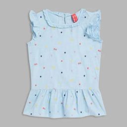 Blue Giraffe Kids Blue Cotton Embroidered Top-image-89