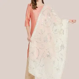 Dupatta Bazaar White Cotton Zari Work Dupatta-picture-5