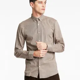Lindbergh Brown Self Design Button Down Collar Shirt-image-91