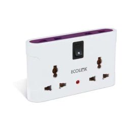 Ecolink Secure 4 way 6A Univeral Multiplug Adapter with LED Indicator (White & Purple)-image-60