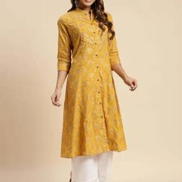 Rangita Yellow Cotton Floral Print A Line Kurta-image-38