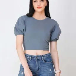Cation Grey Short Sleeve Crop Top-image-14