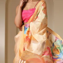 Swtantra Multicolor Printed Viscose Chinon Saree With Unstitched Self Blouse image 5