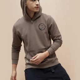 Smileyworld Brown Loose Fit Printed Hooded Sweatshirt-picture-42