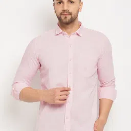 Duke Pink Cotton Slim Fit Self Pattern Shirt-image-47