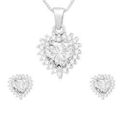 Anayra 92.5 Sterling Silver American Diamond Pendant Earring Set-image-24