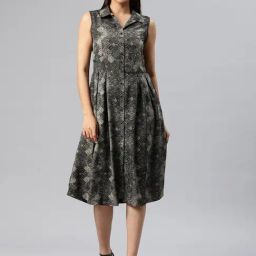 Cottinfab Black Printed A Line Dress-image-65