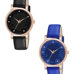 Gopal Shopcart Unisex Pack Of 2 Embellished Dial Analogue Watch C36RG BLK BLU R2 Leather-image-65