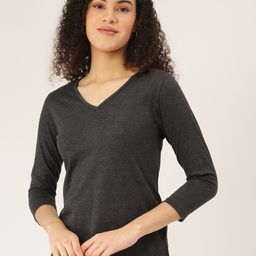 BRINNS Women Charcoal Grey V-Neck T-shirt-42