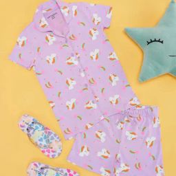 Pantaloons Junior Girls Orchid Bouquet Cotton Printed Night Suits Set-image-51
