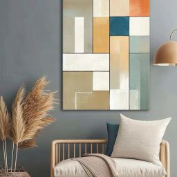 999Store Multicolor Canvas Geometric Art In Neutral Tones-67
