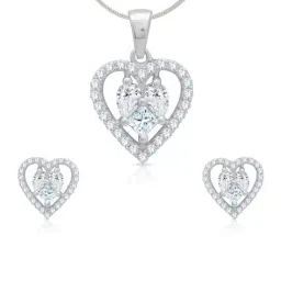 Anayra 92.5 Sterling Silver Heart Shape Pendant Earring Set-picture-13