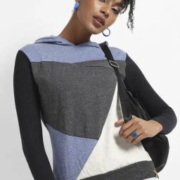 Campus Sutra Grey & Blue Cotton Color-Block Sweatshirt-5