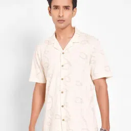 7 Alt By Pantaloons Beige Cotton Slim Fit Printed Shirt-image-81