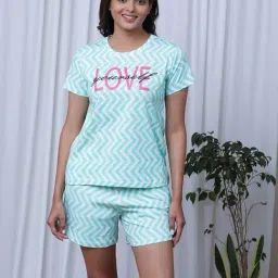 Slumber Jill Green Printed T-Shirt With Shorts-image-40
