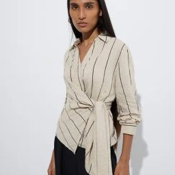 Wardrobe by Westside Beige Stripe Printed Textured Top-picture-21