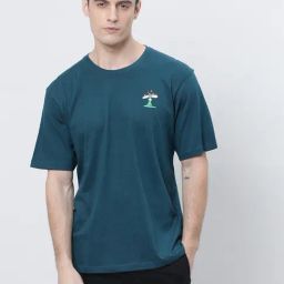 Kryptic Blue Relaxed Fit Printed Oversized Crew T-Shirt-image-63