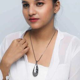 VOJ Black Stone Studded Pandent Necklace for Women-18