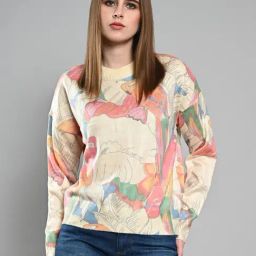 Izel Beige Regular Fit Print Sweater-19