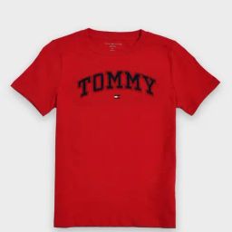TOMMY HILFIGER Boys Red Cotton Logo T-Shirt-image-40
