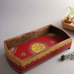 Aapno Rajasthan Red Wooden Serving Tray-37