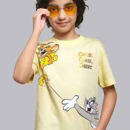 Kidsville Yellow Cotton Printed Tom & Jerry T-Shirt-image-39
