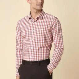 Allen Solly White Cotton Slim Fit Checks Shirt-image-18