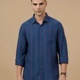 Linen Club Blue Linen Slim fit Stripes casual shirts-image-53