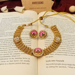 Abdesigns Gold-Tone Plated Meenakari Statement Necklace & Earring Set image 3