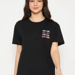 Madame Black Cotton Graphic Print Short Sleeves T-Shirt-image-85