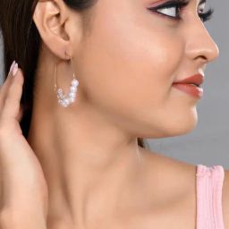 VOJ Women Gold-Plated peral Hoop Earring for Women-13