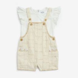 HOP Baby by Westside Beige Crochet Cotton Dungaree with T-Shirt Set-image-63