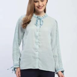MADAME Blue Printed Shirt-image-53