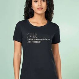 Ajile by Pantaloons Black Cotton T-Shirt-image-101