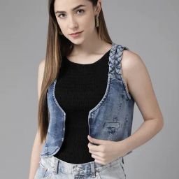 KASSUALLY Blue Cotton Crop Shrug-image-45