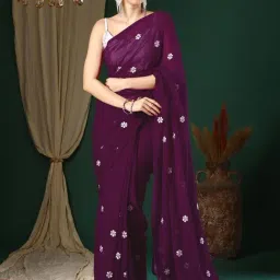Saree Mall Purple Embroidered Sarees With Unstitched Blouse-image-31