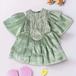 Bella Moda Kids Green Self Pattern Dress-image-61
